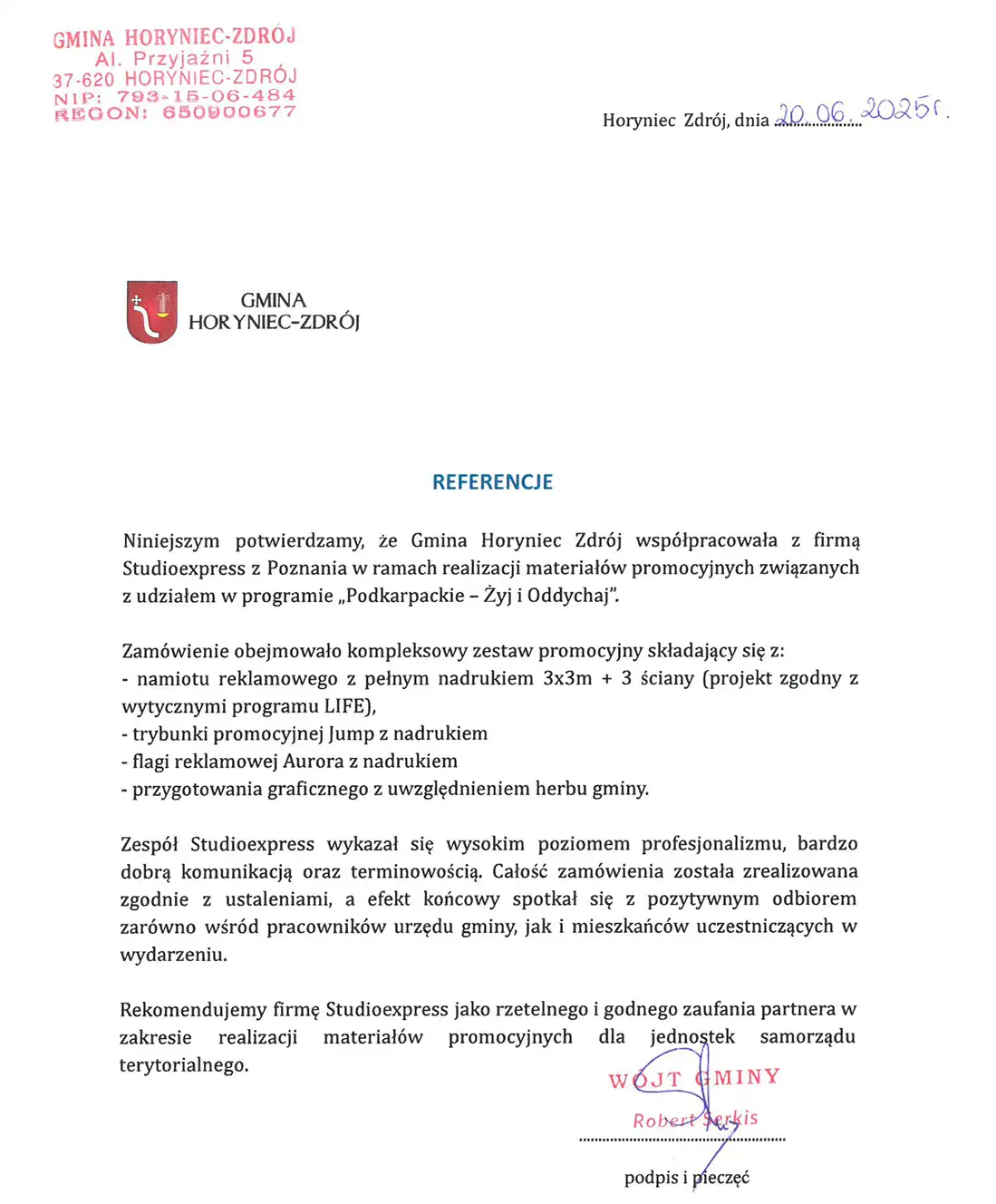 Referencje z Gminy Horyniec Zdrój