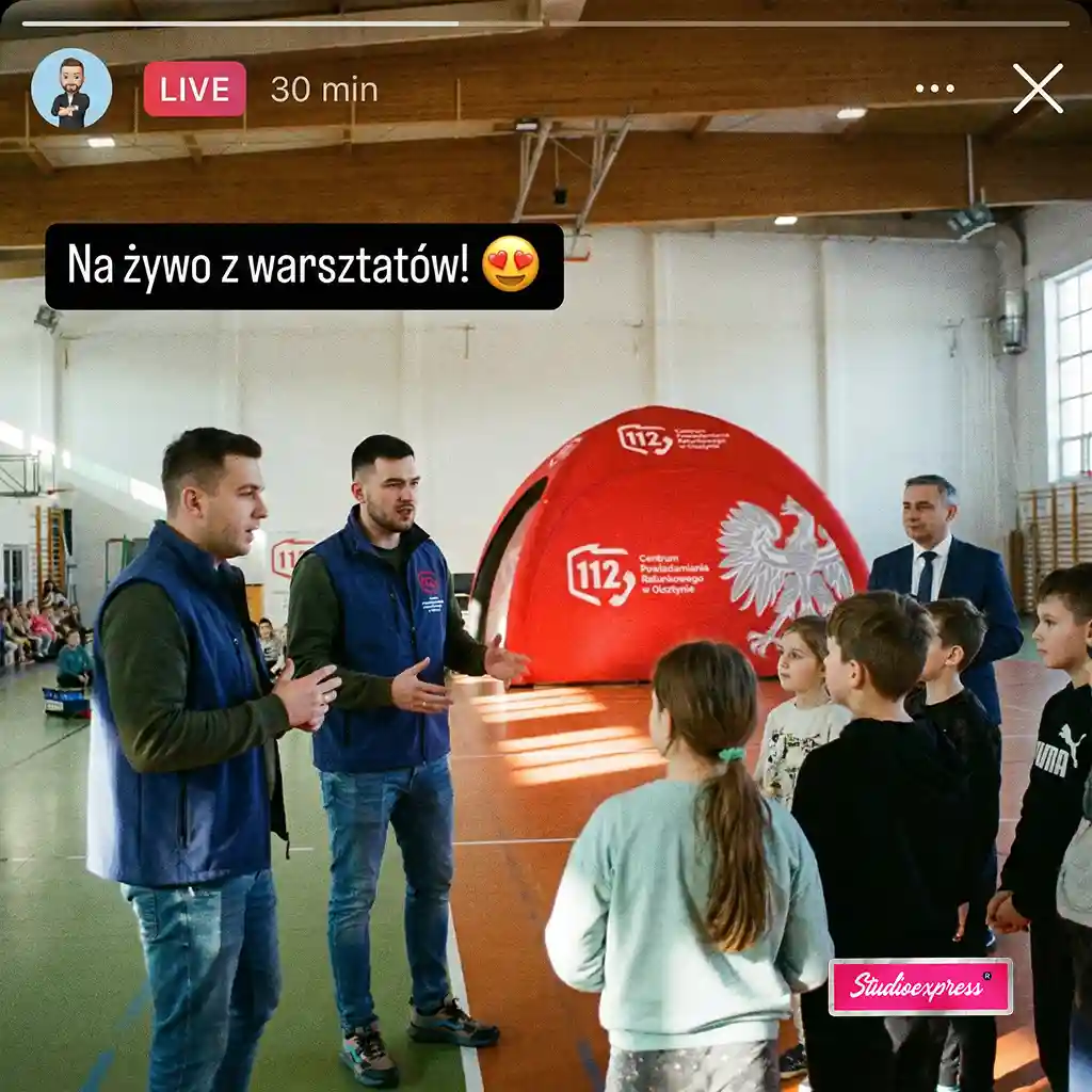 Namiot reklamowy 3x3 Aquanet Retencja na akcji edukacyjnej w mieście