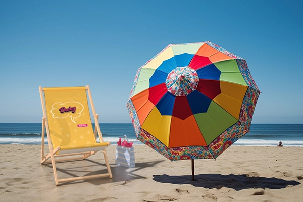 wooden branded deckchair with print