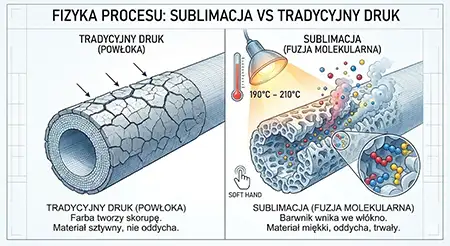 Schemat fuzji molekularnej w druku sublimacyjnym na poszyciu namiotu 3x3