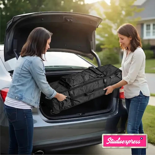 łatwy transport osobowym samochodem namiotu reklamowego 3x3 dwie kobiety 