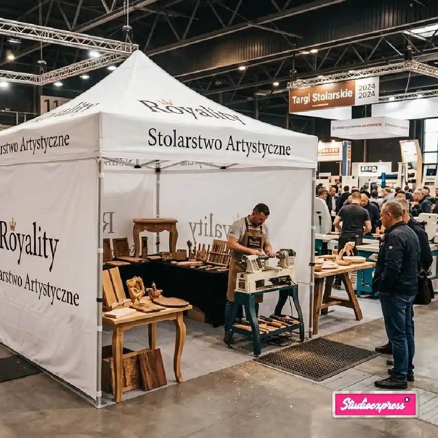 Namiot Orient Express 3x3 m na targi stolarskie i artystyczne — realizacja
