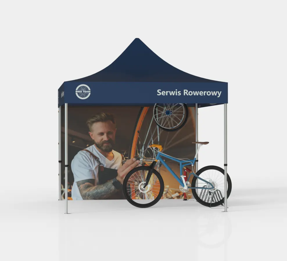 namiot serwis rowerowy z logo firmy