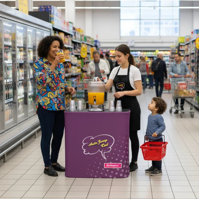 teksrtylna t6rybunka reklamowa na promocję do martektu