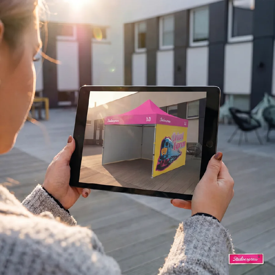 Namiot reklamowy 3x3 na tablecie w trybie AR 3D